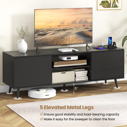 Goflame TV Stand with Power Outlet for TVs up to 60'', Entertainment Center with Cable Hole, Cabinets