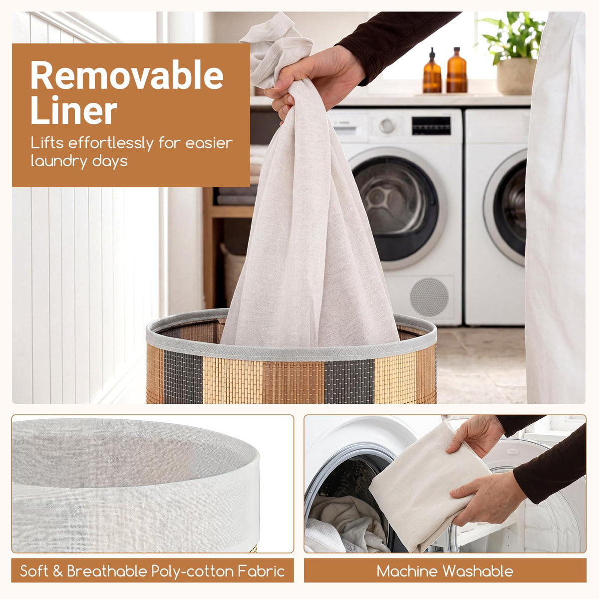 Goflame 13.2 Gal Round Bamboo Laundry Hamper with Lid