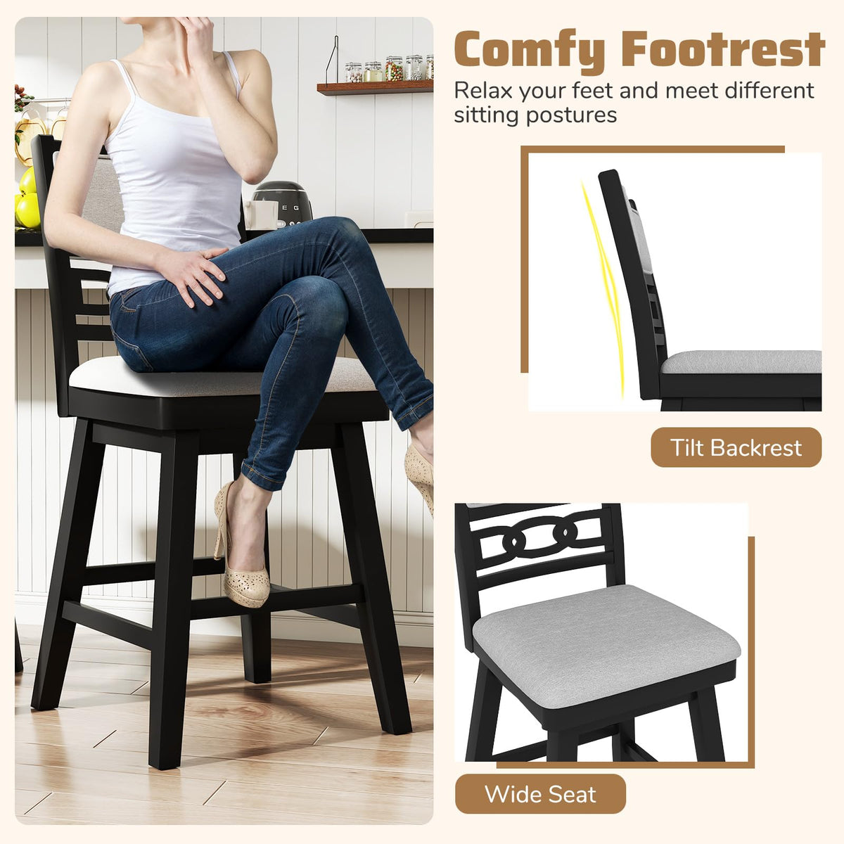 Goflame 25" Bar Stools Set of 2/4 Modern Counter Height Tall Chairs