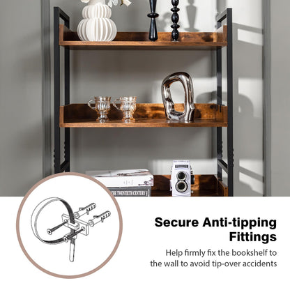 Goflame Industrial 6-Tier Bookshelf, 70" Tall Freestanding Storage Display Shelf with 4 Hooks