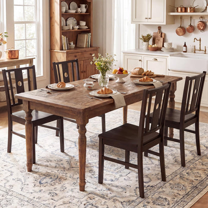 Goflame Solid Rubber Wood Kitchen Chairs with Slatted Curved Backrest & Wide Seat (2/4)