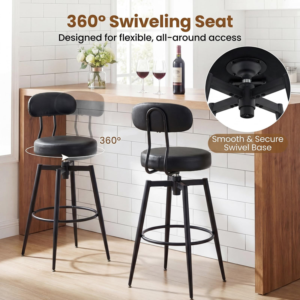 Goflame Swivel Barstools Set of 2/4 Faux Leather 31 Inch Bar Height Stools w/Upholstered Seat & Back