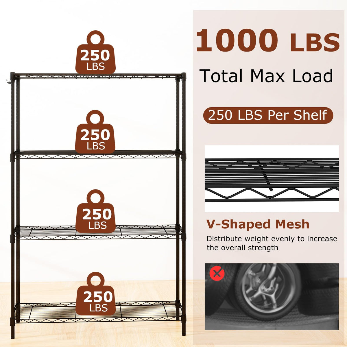 Goflame 4-Tier/5-Tier Metal Storage Shelving Unit with V-Shaped Wire Rack