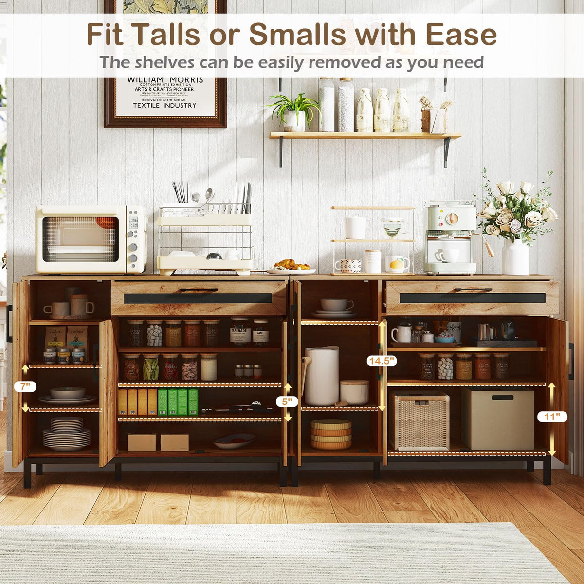 Goflame 48" Buffet Cabinet with Storage 3-Door Large Farmhouse Sideboard