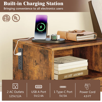 Goflame Nightstand with Charging Station