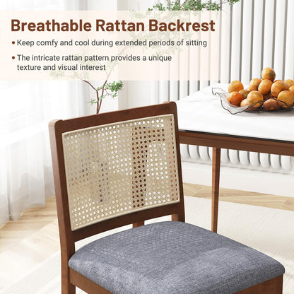 Goflame Rattan Dining Chairs Set of 2/4, Modern Upholstered Kitchen Chairs w/Rubber Wood Frame
