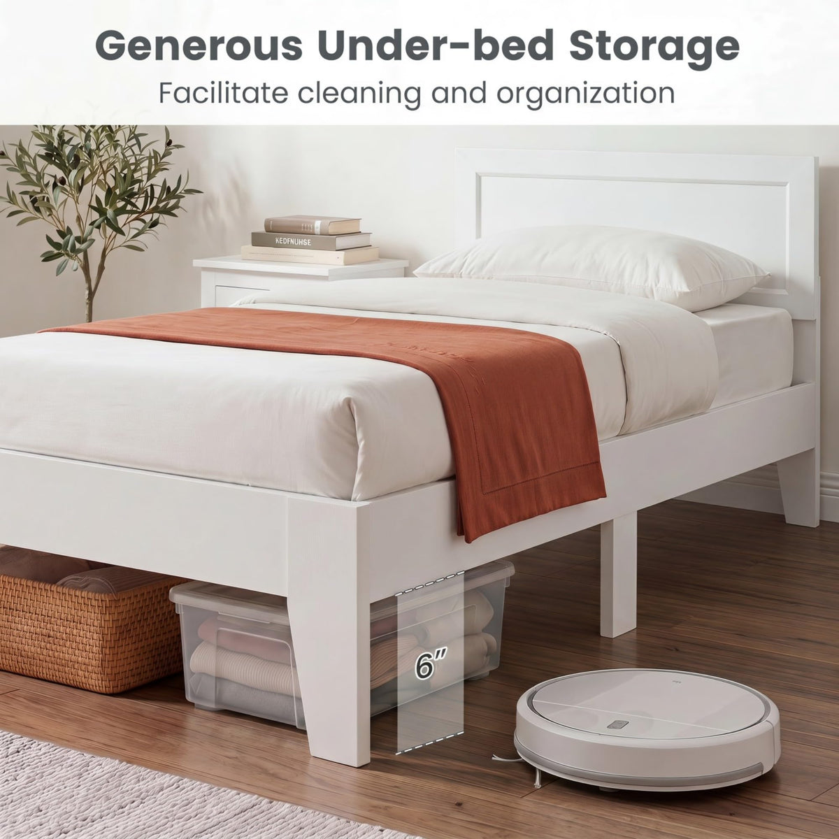 Goflame Twin/Full/Queen Size Wooden Bed Frame with Wood Slat Support