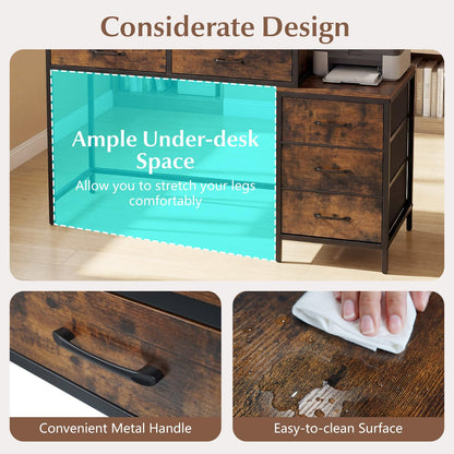 Goflame Reversible Computer Desk with 5 Drawers