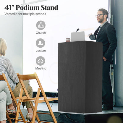 Goflame Portable Podium Stand, Lectern Podium with 2 Storage Shelves, 4 Universal Wheels, Mobile Speaking Podium Hostess Stand Pulpits