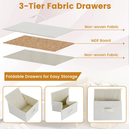 Goflame White Dresser for Bedroom Bamboo 6 Fabric Drawers Storage Tower with Top Shelf