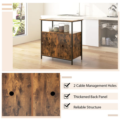 Goflame Buffet Cabinet with Shelf - 2 Door Sideboard Kitchen Storage Cupboard with Shelves (Rustic Brown)