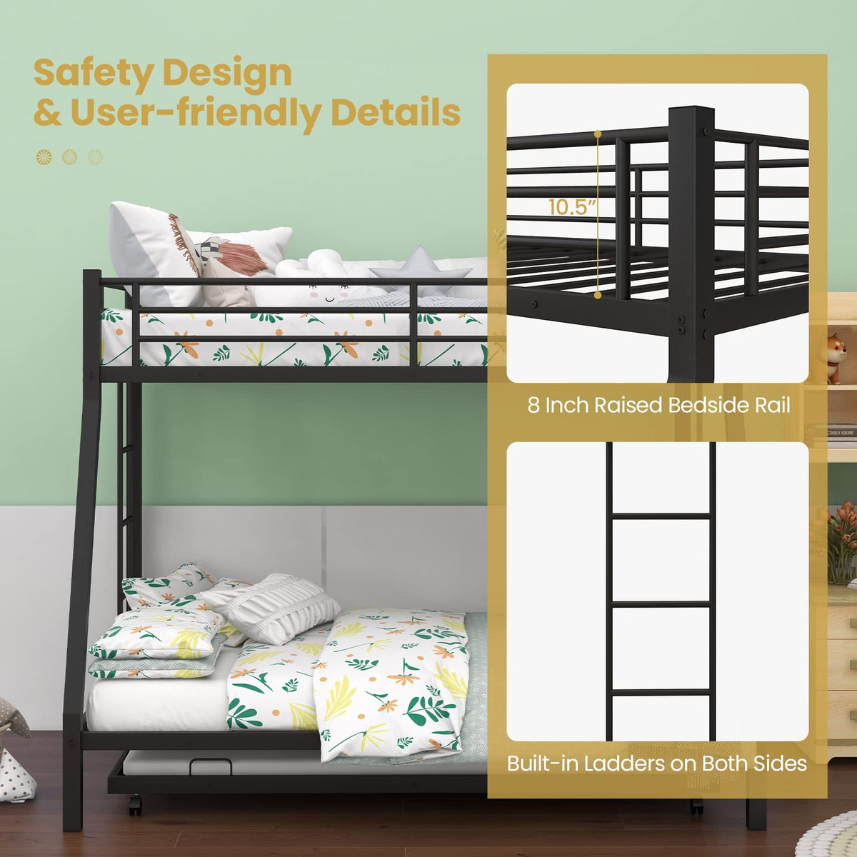 Goflame Twin Over Full Bunk Bed with Trundle