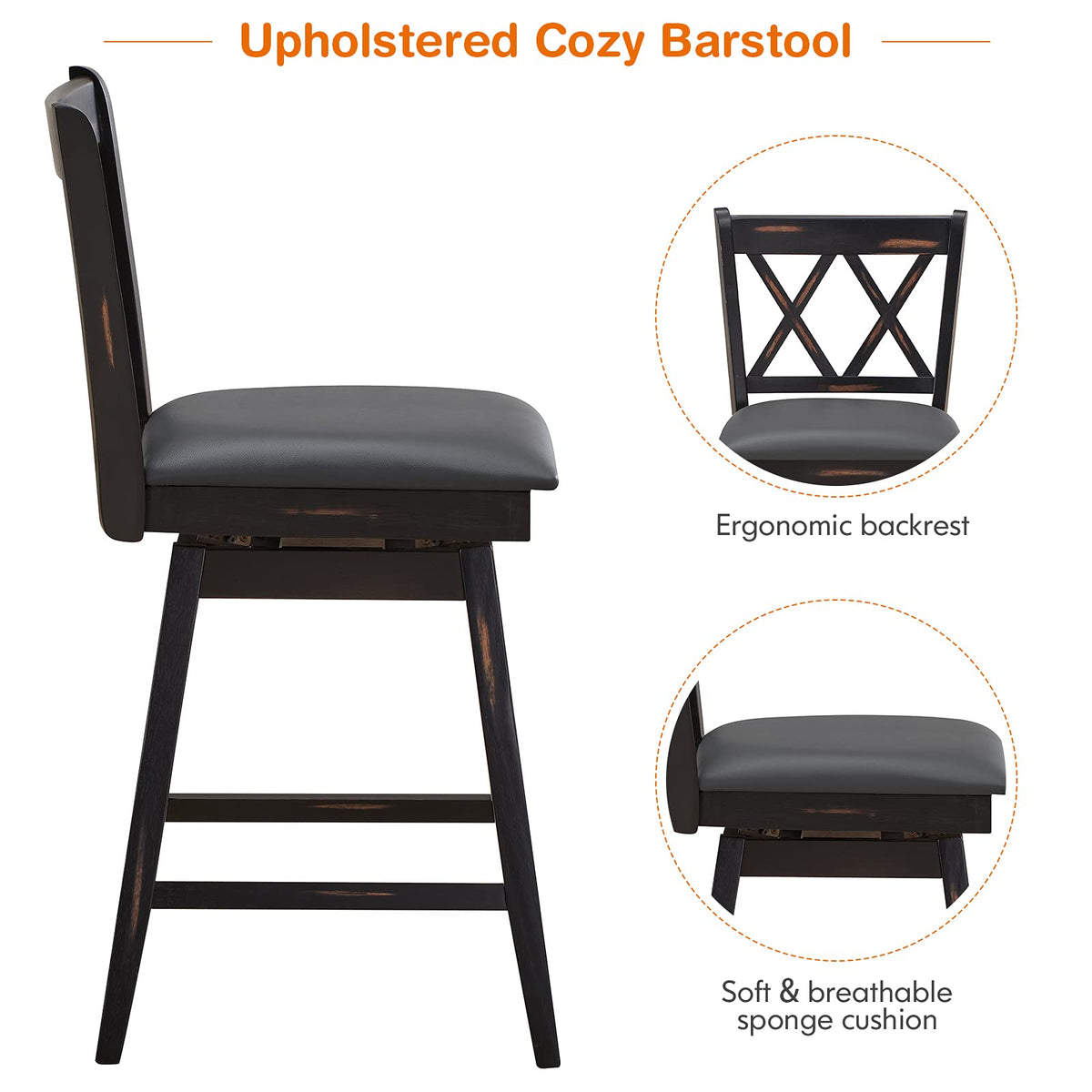 Goflame Bar Stool with Foot Rest Upholstered Cushion & Ergonomic Backrest