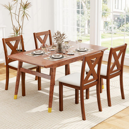 Goflame Wooden Dining Chair Set of 2/4 with Padded Seat and Curved Back