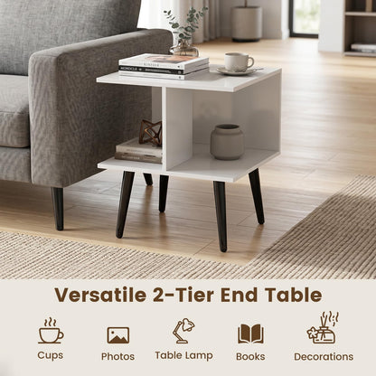 Goflame Mid Century Modern 2-Tier End Table with 2 Storage Compartments (1/2)