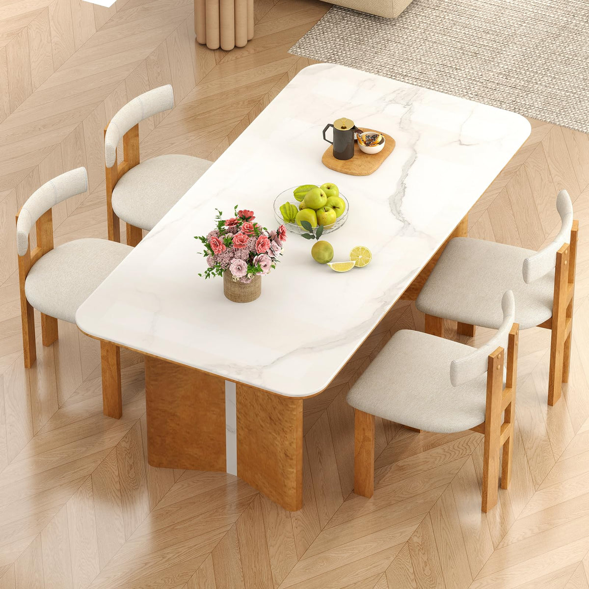 Goflame Modern Upholstered Accent Side Chairs with Curved Backrest