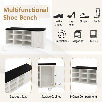 Goflame Shoe Bench, 3 Tier 9 Cubes Storage Bench with Adjustable Shelves (Rustic Brown)