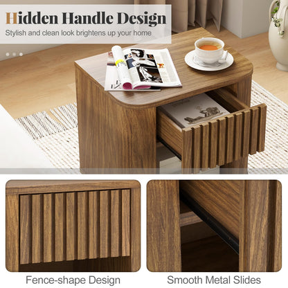 Goflame Mid Century Modern Nightstand Set of 1/2 Fluted Bedside Table