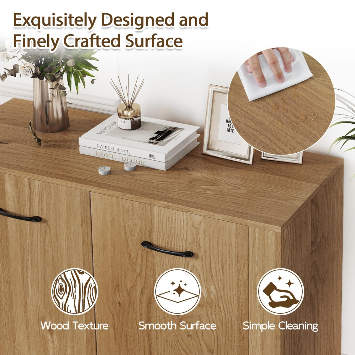 Goflame 38" Modern Storage Cabinet with 2 Doors and 4 Cubic Shelves