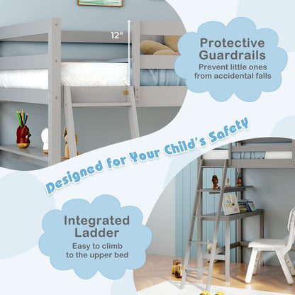 Goflame Loft Bed with Desk & Bookshelves