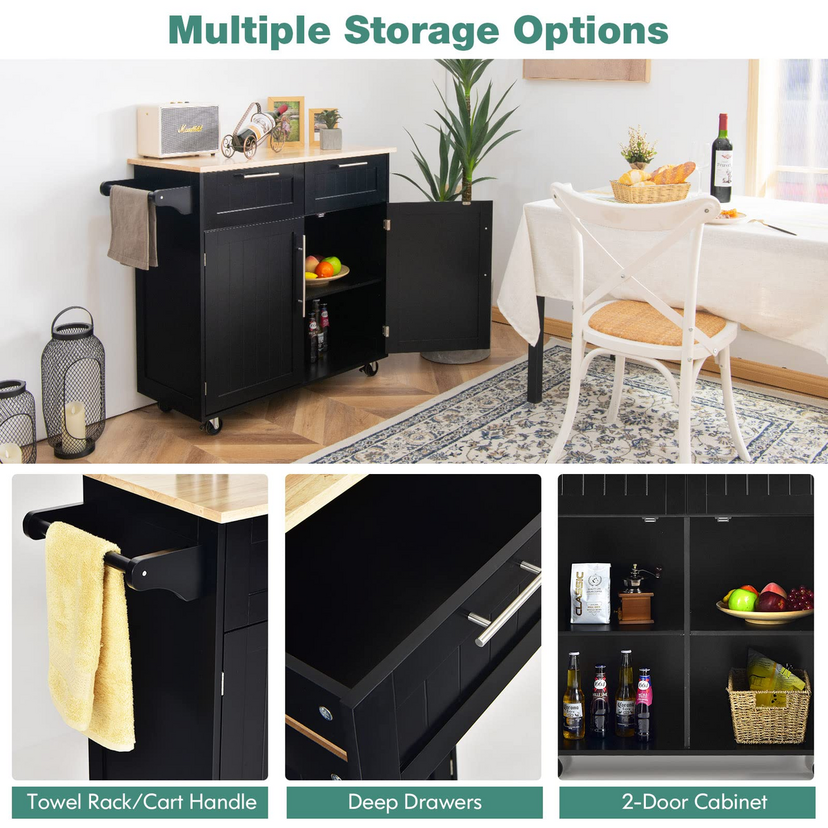 Goflame Kitchen Island Cart Rolling Storage Trolley Cart