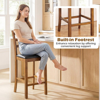 Goflame 24" Ladder Back Wood Counter Bar Stools Set of 2/4 Padded Faux Leather Upholstered Seat & Footrest
