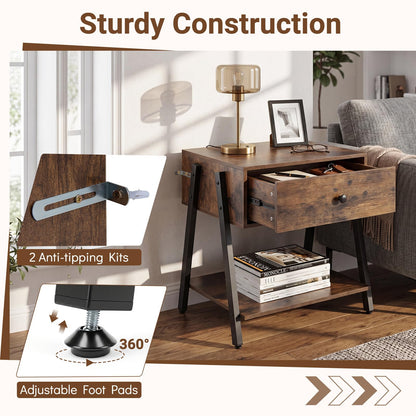 Goflame Industrial Night Stand with Drawer and Open Shelf