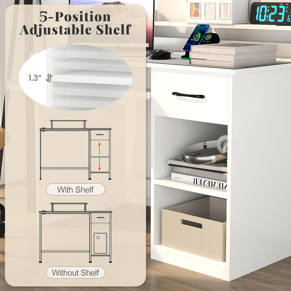 Goflame White Desk with Drawers Modern Home Office Desk