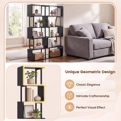 Goflame 5-Tier S-Shaped Wood Bookcase w/Metal Frame (1/2)