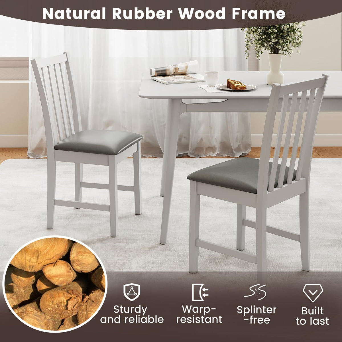 Goflame Wooden Dining Chairs Set of 2/4 Faux Leather Upholstered Kitchen Chair w/Rubber Wood Legs