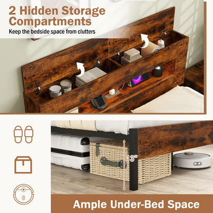 Goflame Full Size Bed Frame with LED Lights & Charging Station