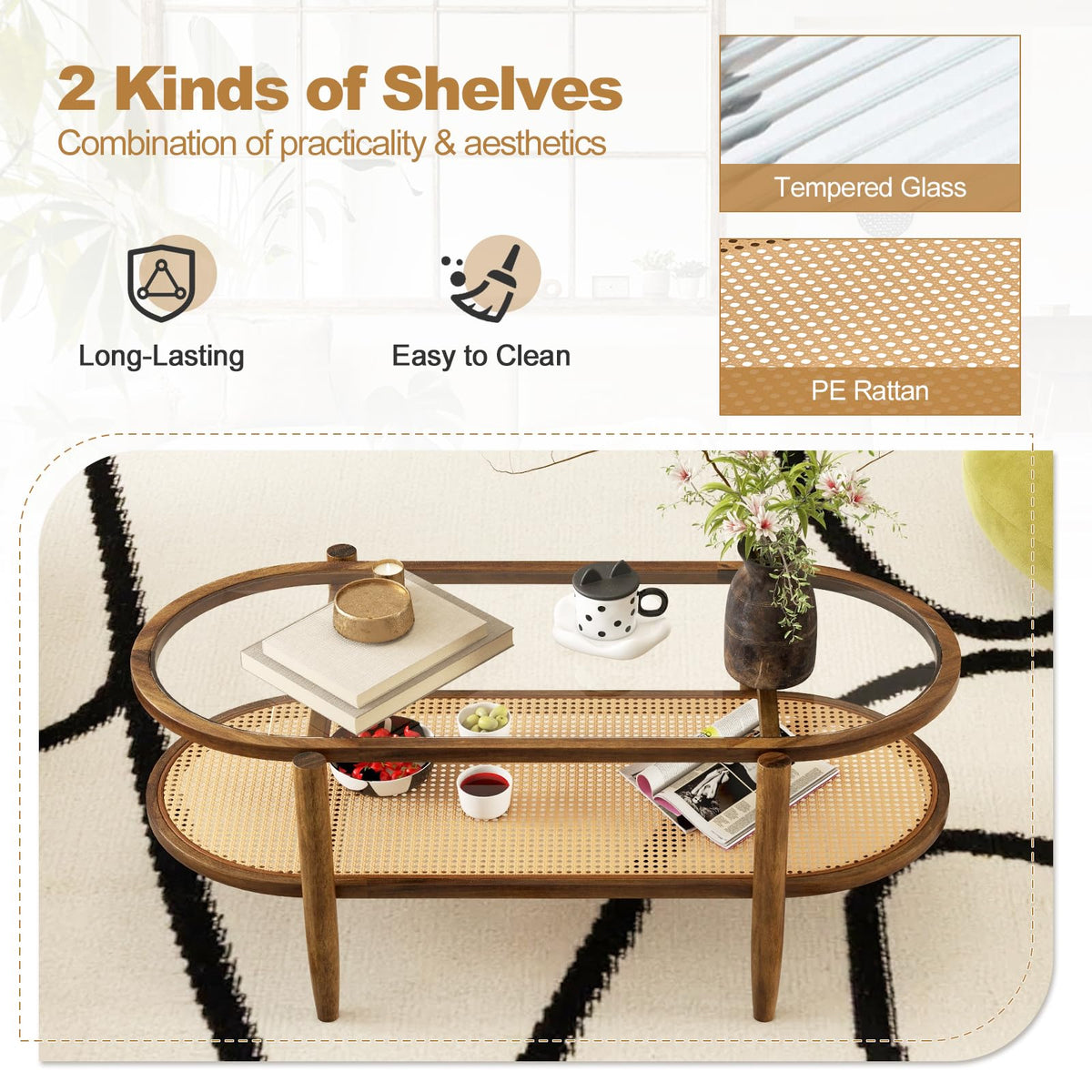 Boho Rattan Coffee Table - Goflame