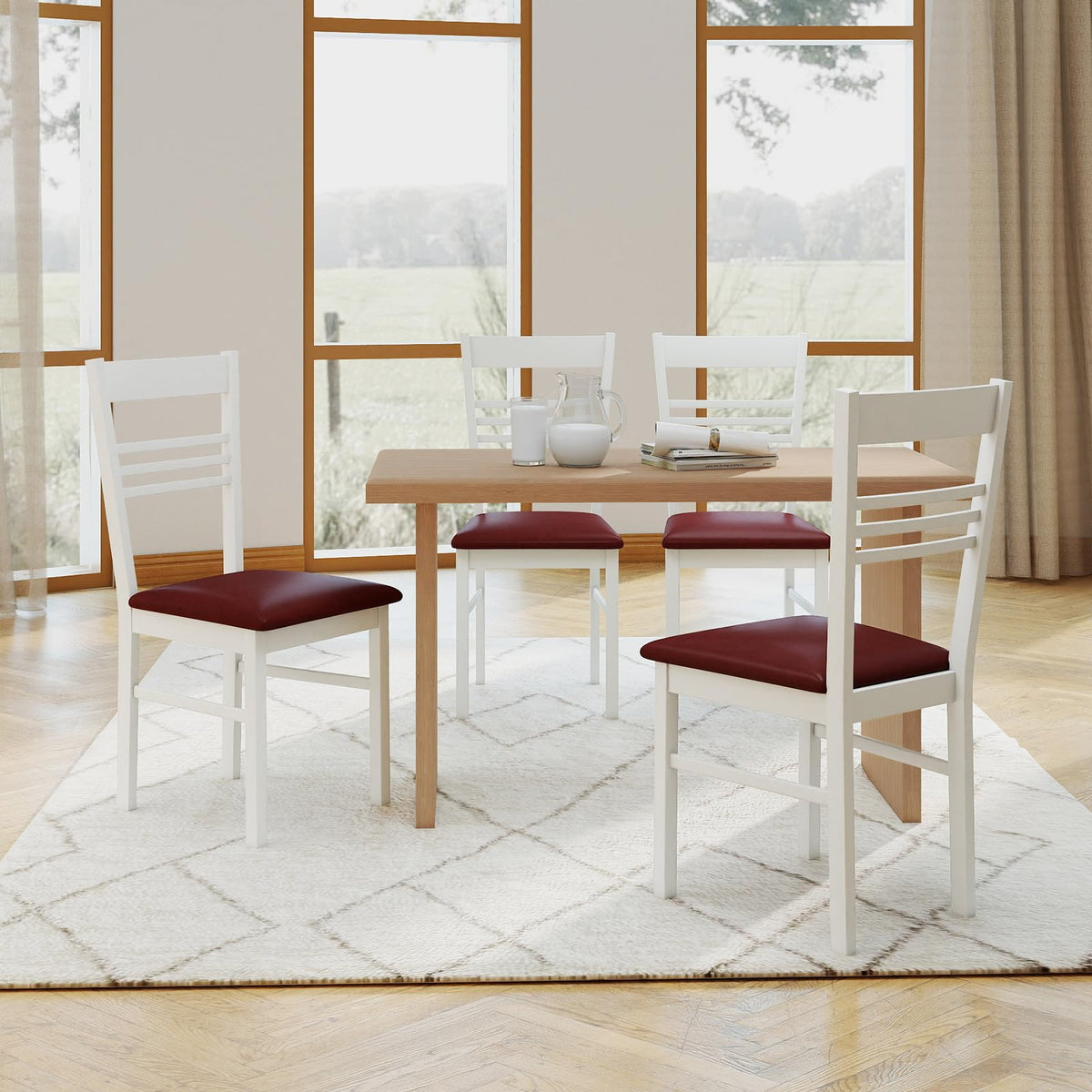 Goflame Wooden Dining Chairs Set of 2/4 Armless Kitchen Chairs w/Slat Backrest