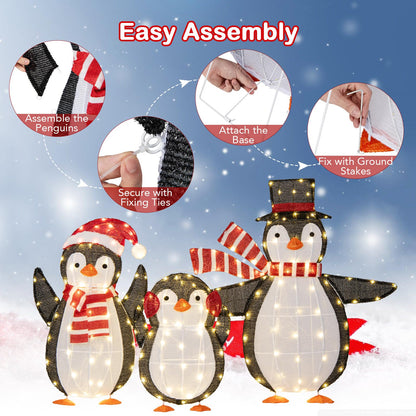 Goflame Set of 3 Lighted Christmas Penguins with LED Lights Outdoor Glowing Holiday Display