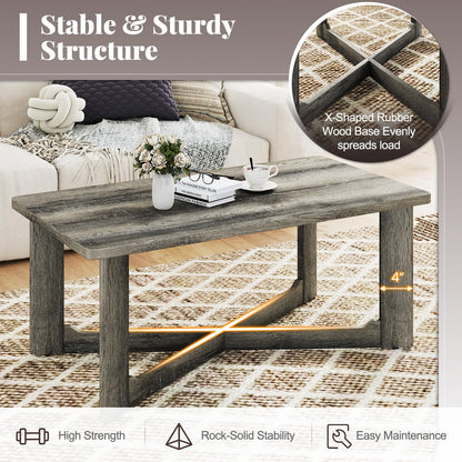 Goflame Farmhouse Wood Coffee Table Rectangle Center Table with X-Shaped Base & Rubber Wood Frame