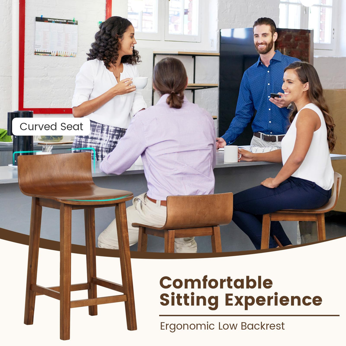 Goflame 2 or 4 Bar Stools Set with Low Back & Footrest