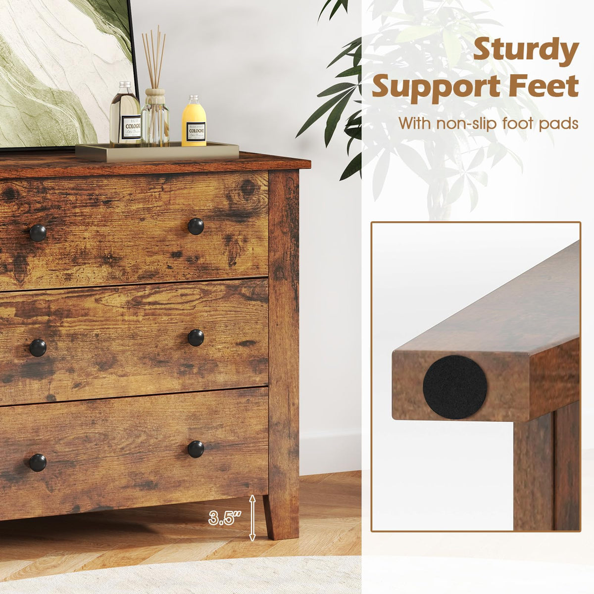 Goflame Small 3-Drawer Dresser for Bedroom - 28.5” x 18” x 26” Wide Chest of Drawers, Modern Large Nightstand