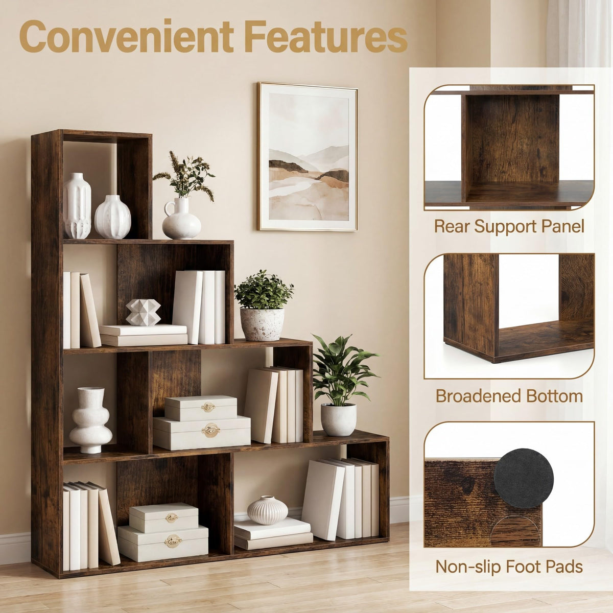 Goflame 6 Cube Geometric 4-Tier L-Shaped Bookcase with Cubes (1/2)