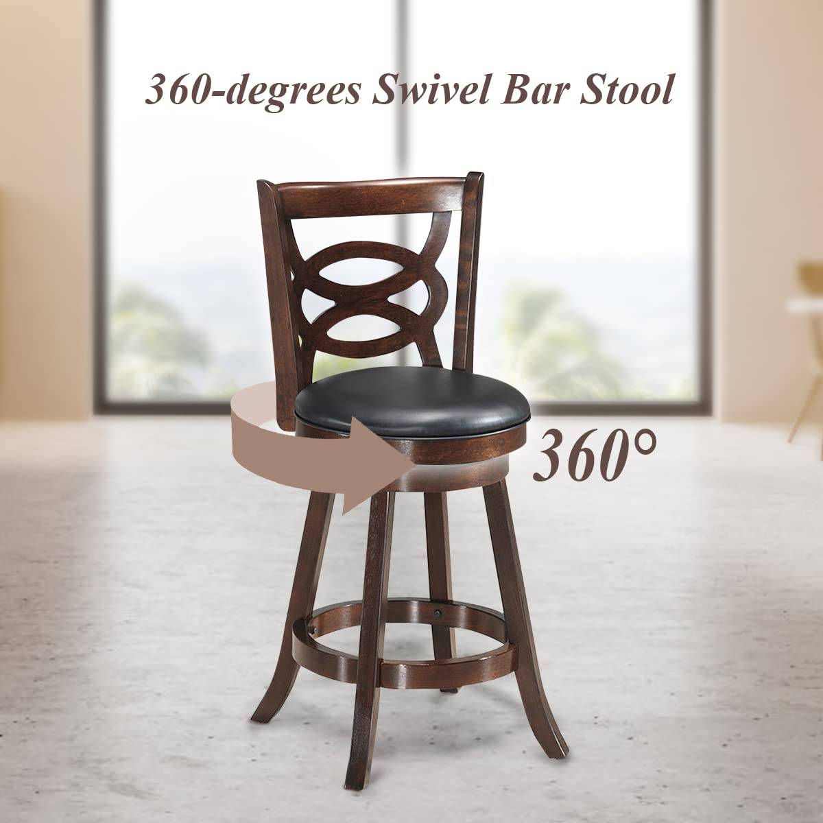 Goflame Bar Stools, Counter Height Dining Chair, Fabric Upholstered 360 Degree Swivel