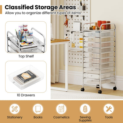 Goflame 10-Drawer Rolling Storage Cart with Metal Frame and Lockable Universal Wheels