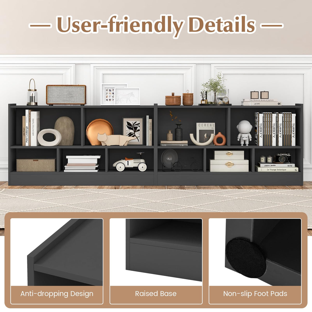 Goflame 5-Cube Bookcase, Freestanding 3-Tier Bookshelf with Spacious Top & Raised Base