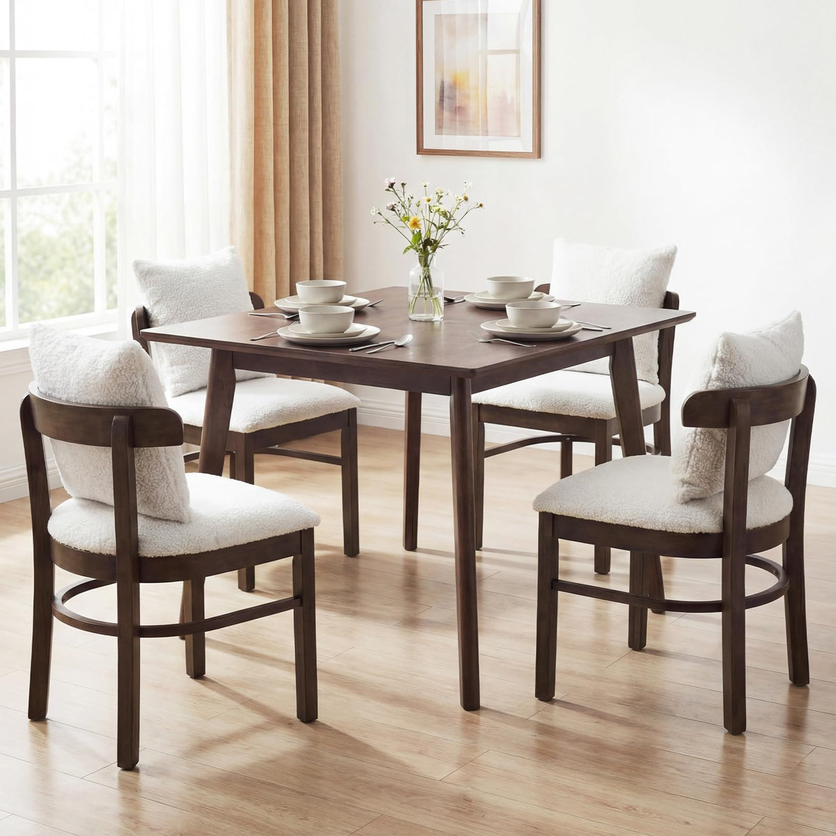 Goflame Wood Dining Chairs Set of 2/4 w/Removable Pillow