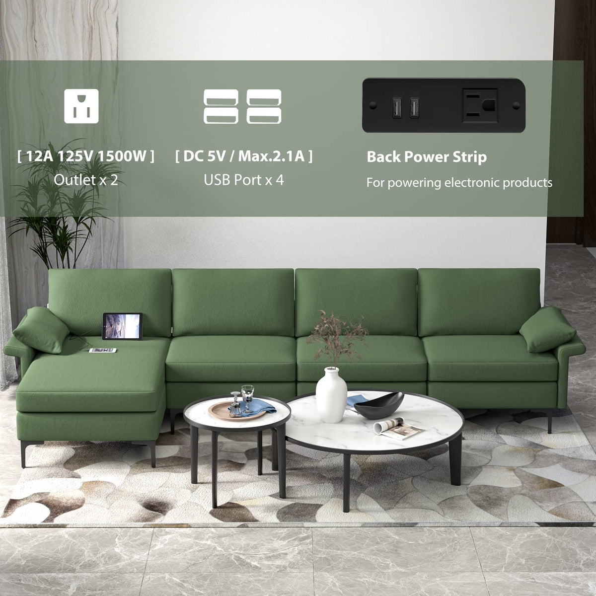 Goflame 130.5" L Convertible Sofa Couch, Sectional Sleeper