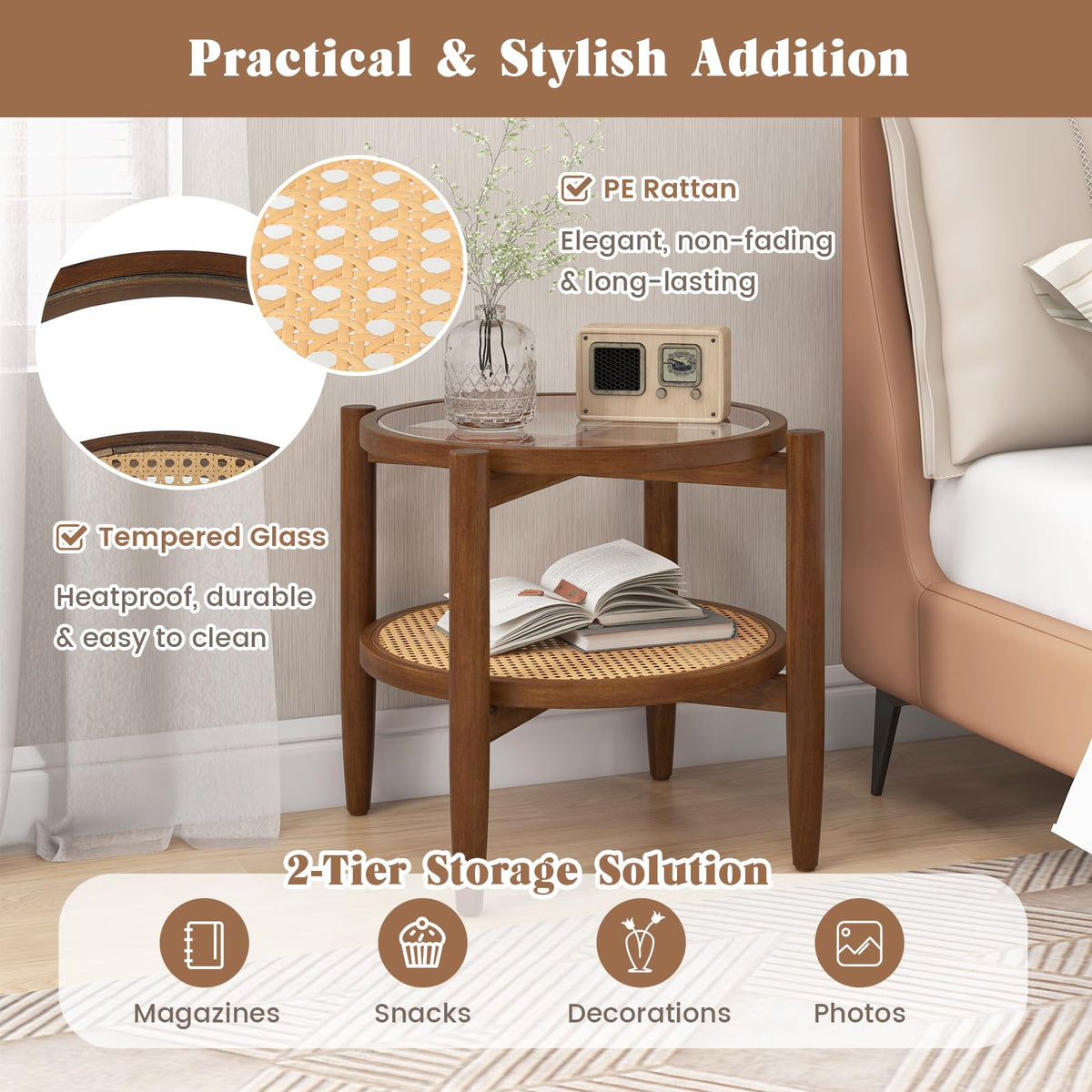 Rattan Round End Table - Goflame
