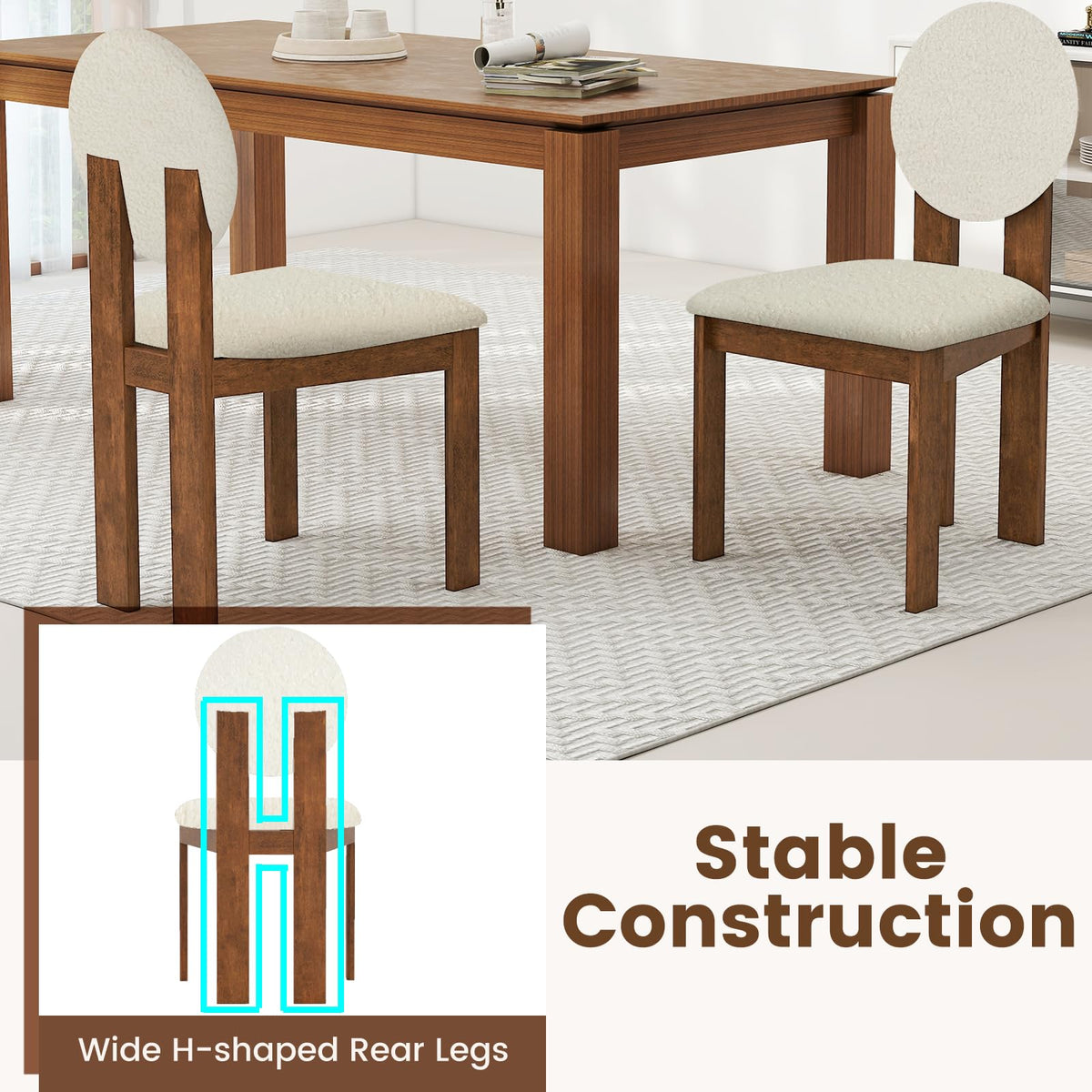 Goflame Sherpa Dining Chairs Set of 2/4 Mid Century Modern Kitchen Chairs w/Rubber Wood Legs