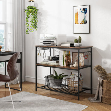 Goflame Kitchen Baker Rack with 3 Tier Storage Shelves, 10 Hooks, Glass Holder, 40" Stationary Island with Spacious Worktop