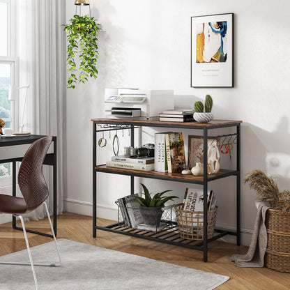 Goflame Kitchen Baker Rack with 3 Tier Storage Shelves, 10 Hooks, Glass Holder, 40" Stationary Island with Spacious Worktop