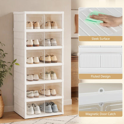 GOFLAME 6-Tier Foldable Shoe Storage Box Fits 12 Pairs No Assembly