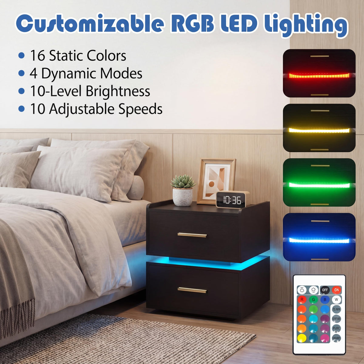 Goflame LED Night Stand with Charging Station & 2 Storage Drawers (1/2)