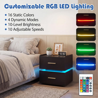 Goflame LED Night Stand with Charging Station & 2 Storage Drawers (1/2)